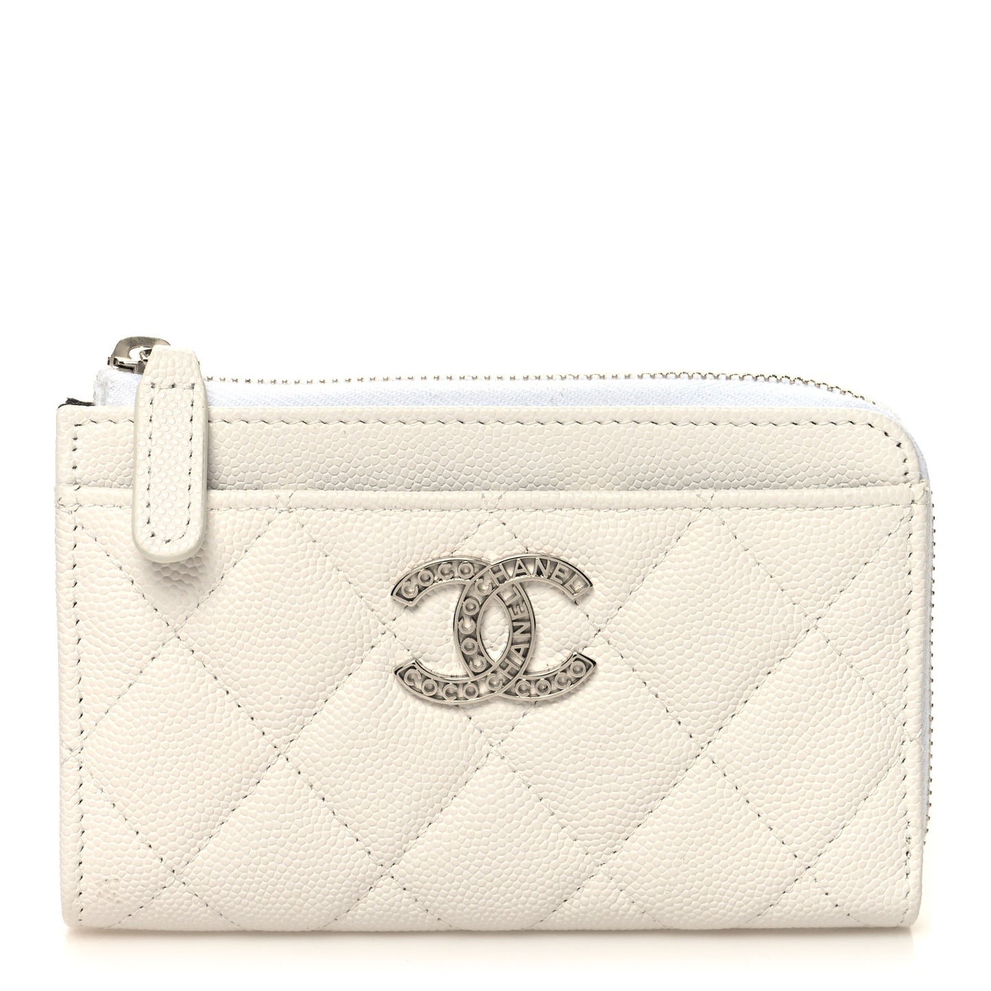 Caviar Quilted CC Logo Zip Around Card Holder White