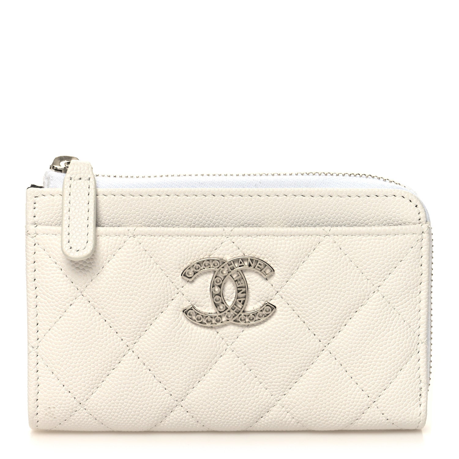 Chanel Caviar Quilted CC Logo Zip Around Card Holder White 1 of 9