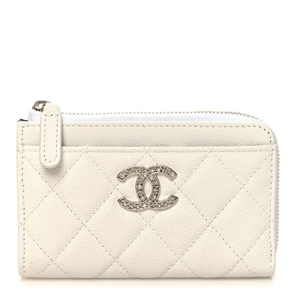 Chanel Caviar Quilted CC Logo Zip Around Card Holder White 1 of 9