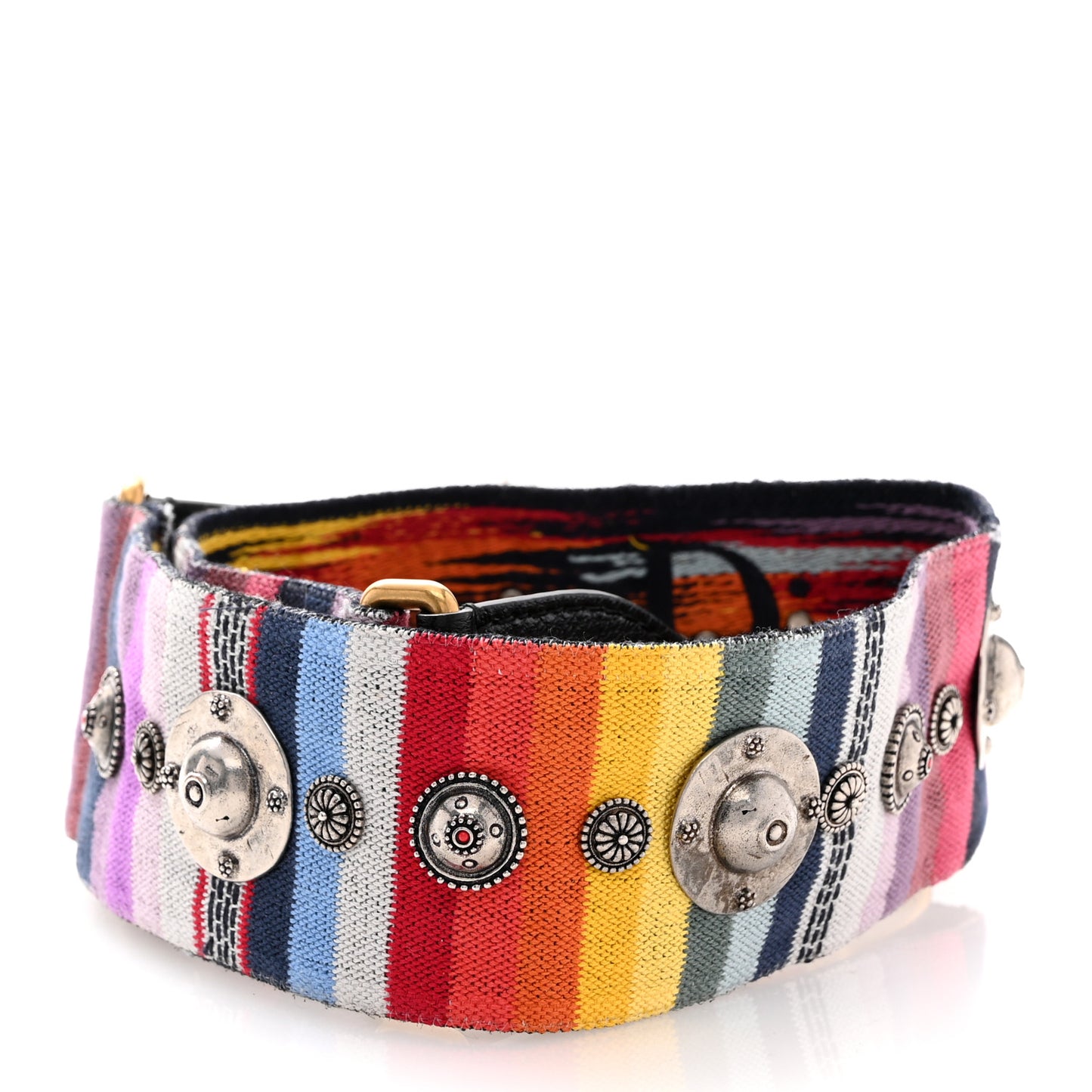 Canvas Embroidered Studded Rainbow Shoulder Strap