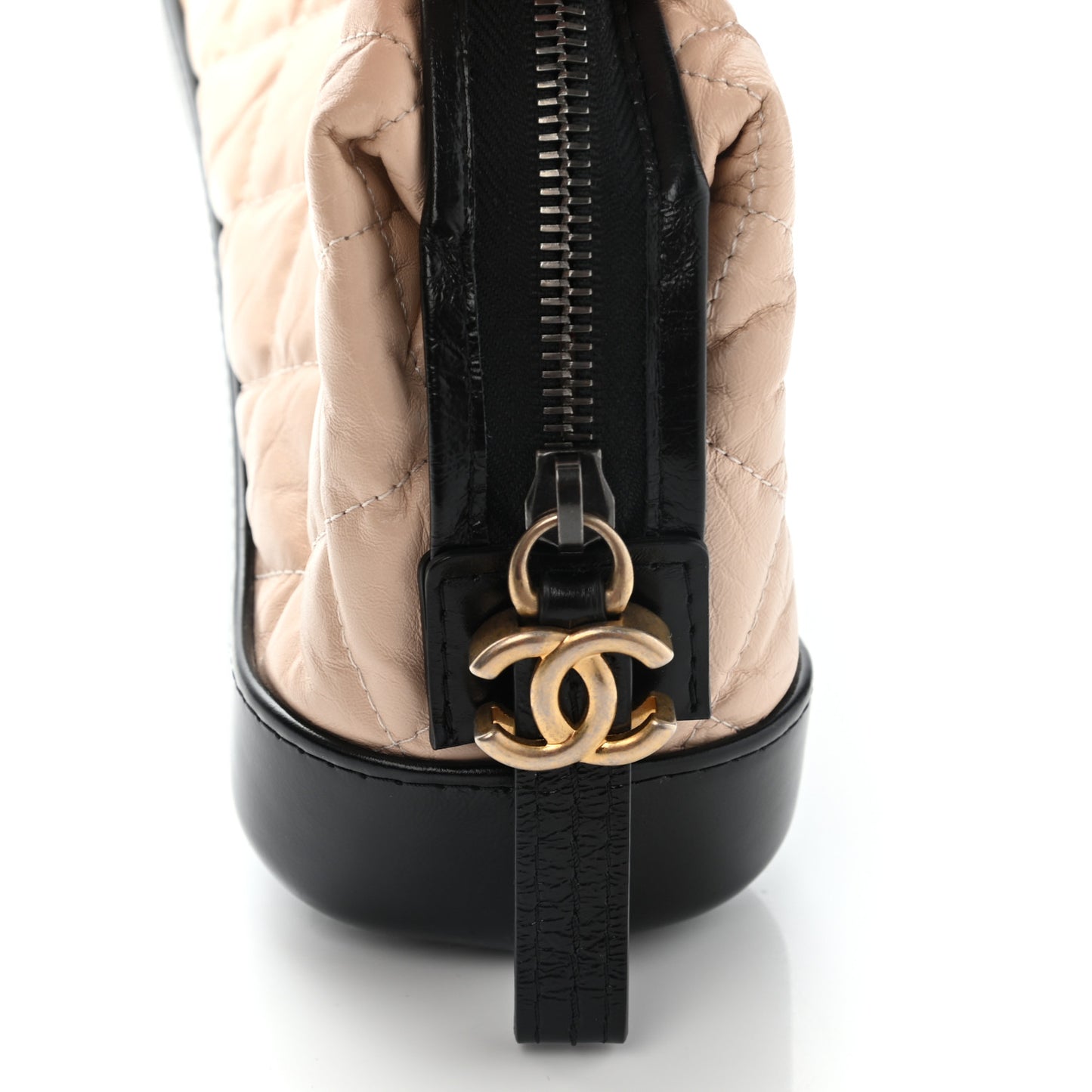 Aged Calfskin Quilted Gabrielle Cosmetic Case Beige Black
