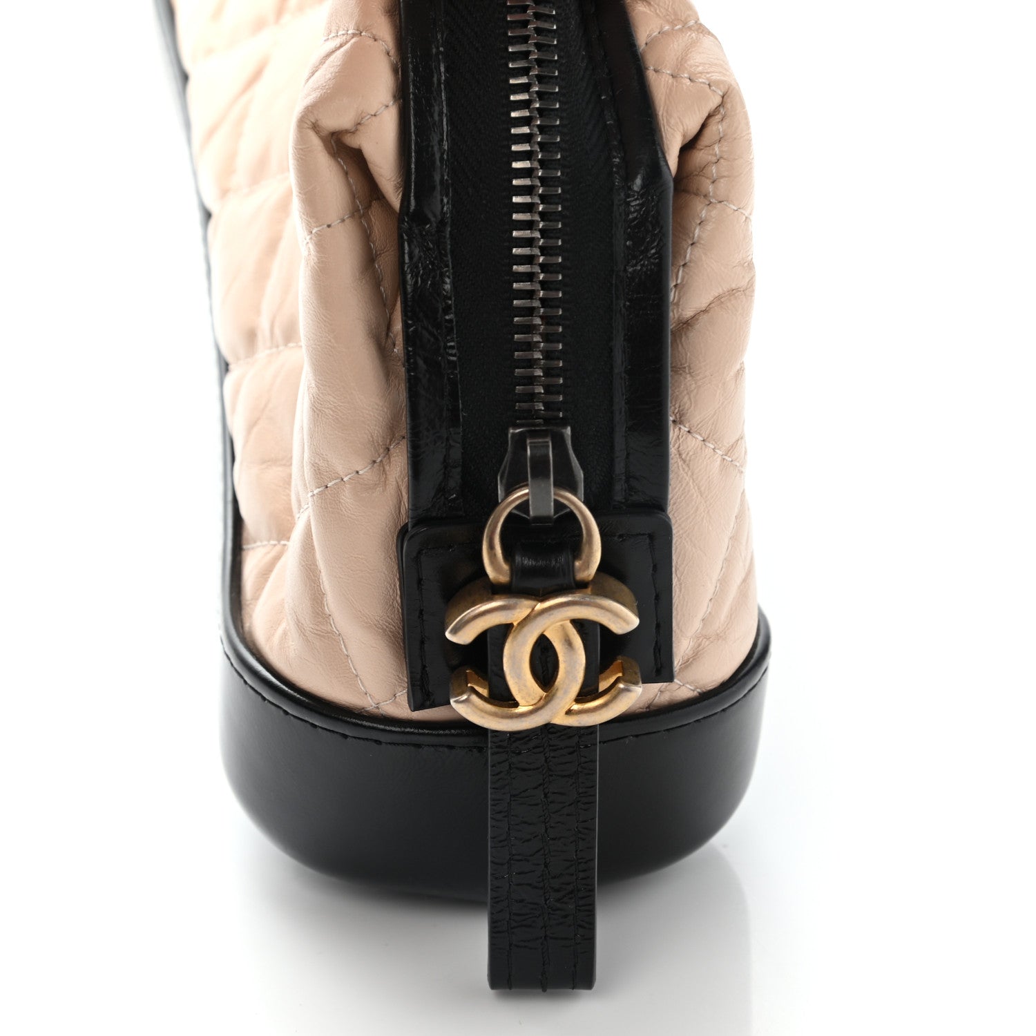 Chanel Aged Calfskin Quilted Gabrielle Cosmetic Case Beige Black 8 of 8