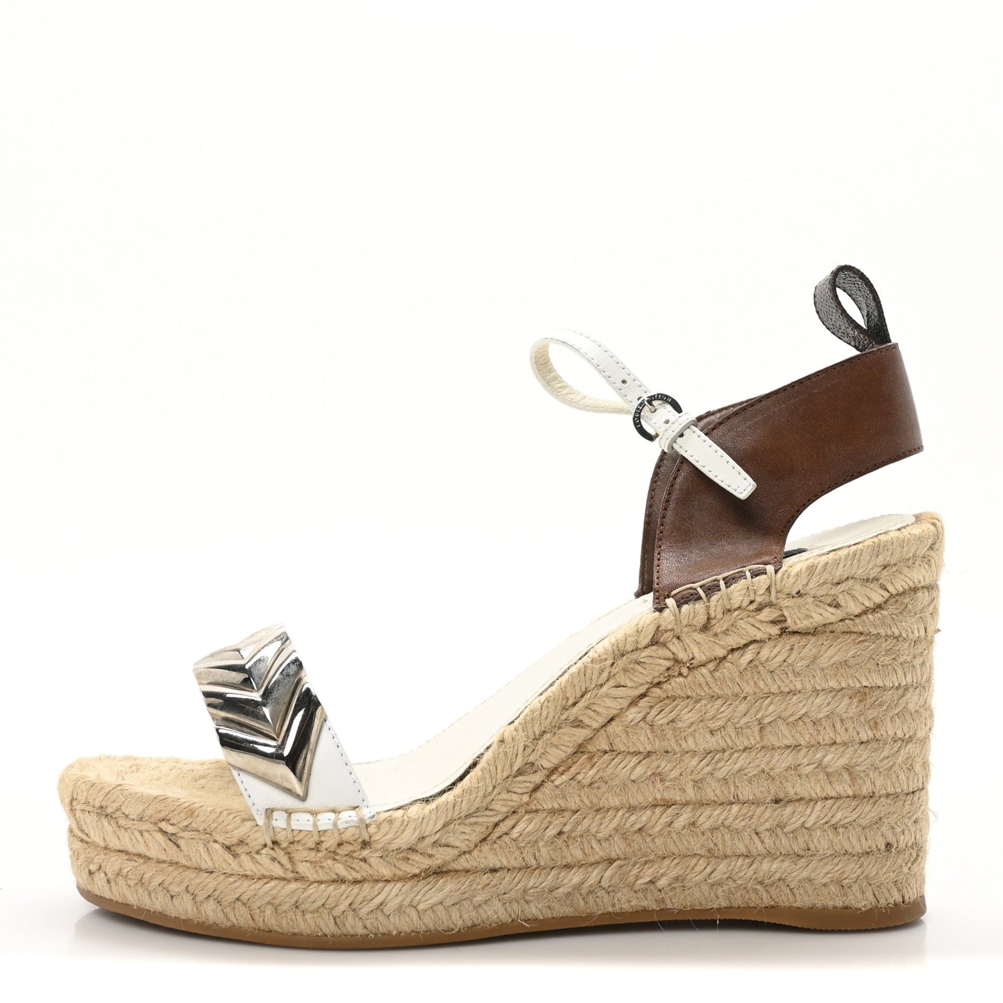 Calfskin Spring Hill Espadrille Wedge Sandals 39.5 White Brown