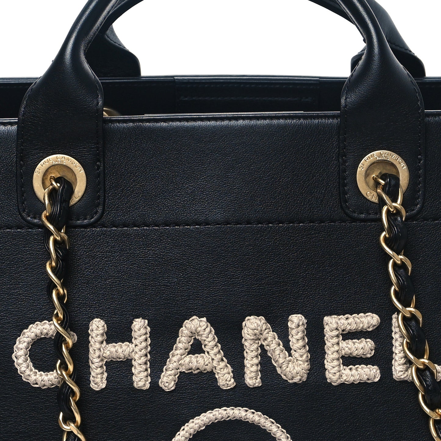 Calfskin Knit Medium Deauville Tote Black Beige