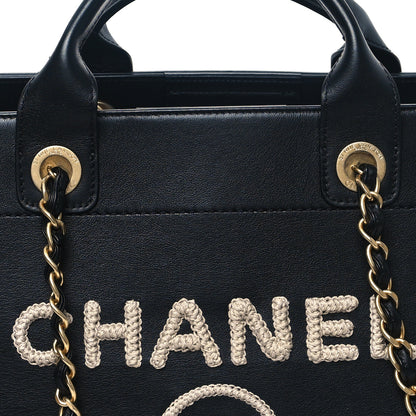 Chanel Calfskin Knit Medium Deauville Tote Black Beige 8 of 12