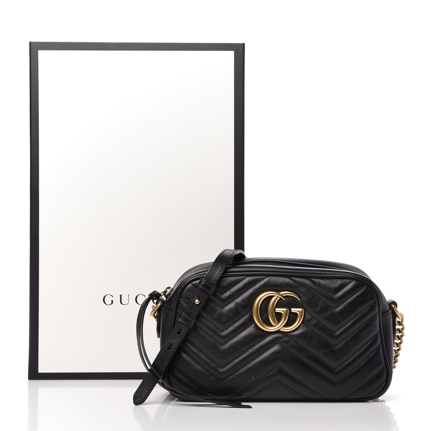 Gucci Calfskin Matelasse Small GG Marmont Chain Shoulder Bag Black 11 of 11
