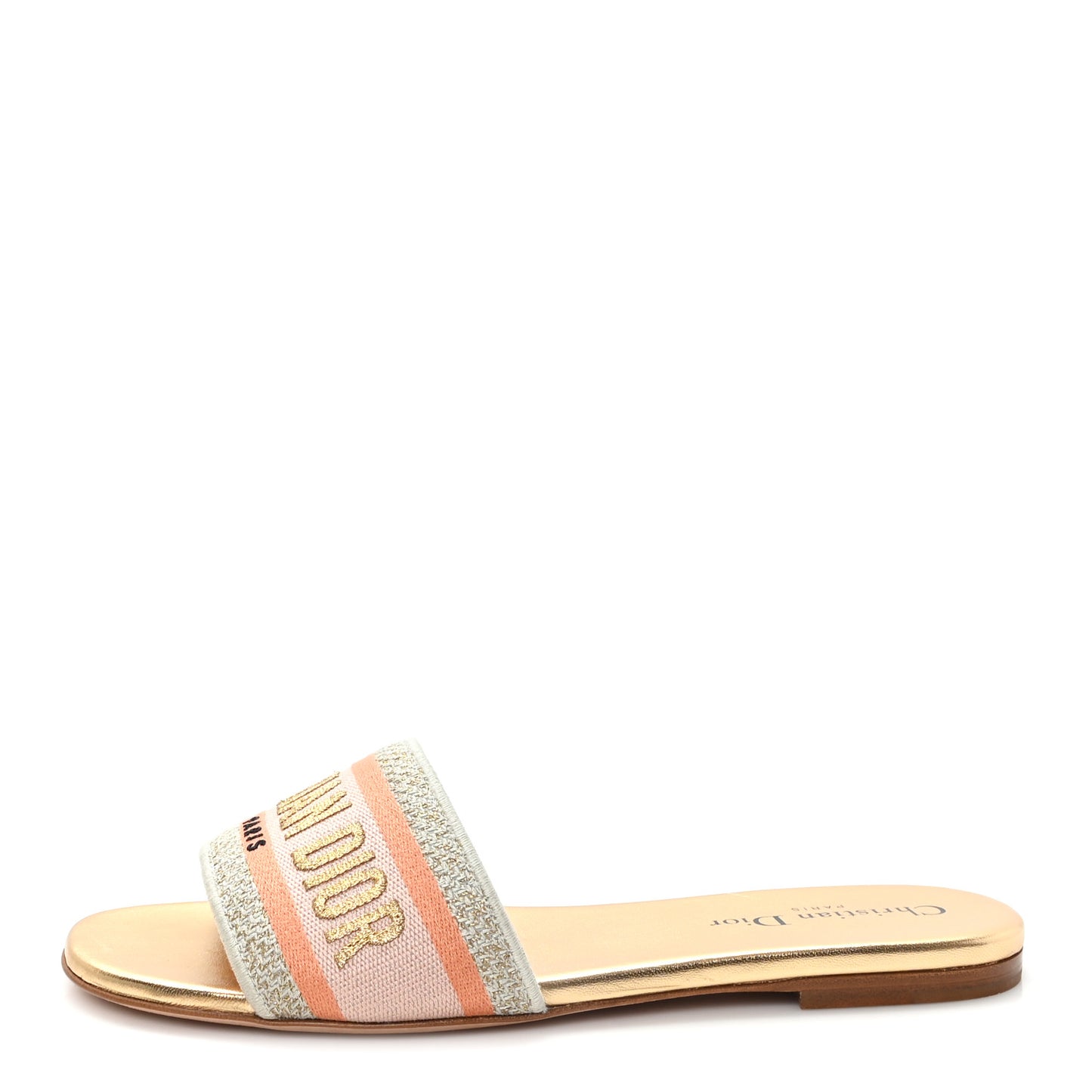 Canvas Lurex Embroidered Dway Flat Slide Sandals 38 Platinum 38 Platinum