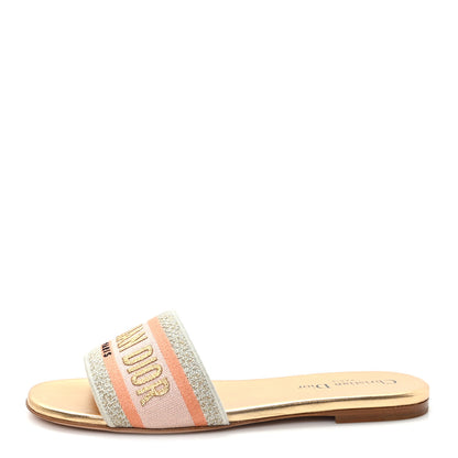 Christian Dior Canvas Lurex Embroidered Dway Flat Slide Sandals 38 Platinum 38 Platinum 1 of 10
