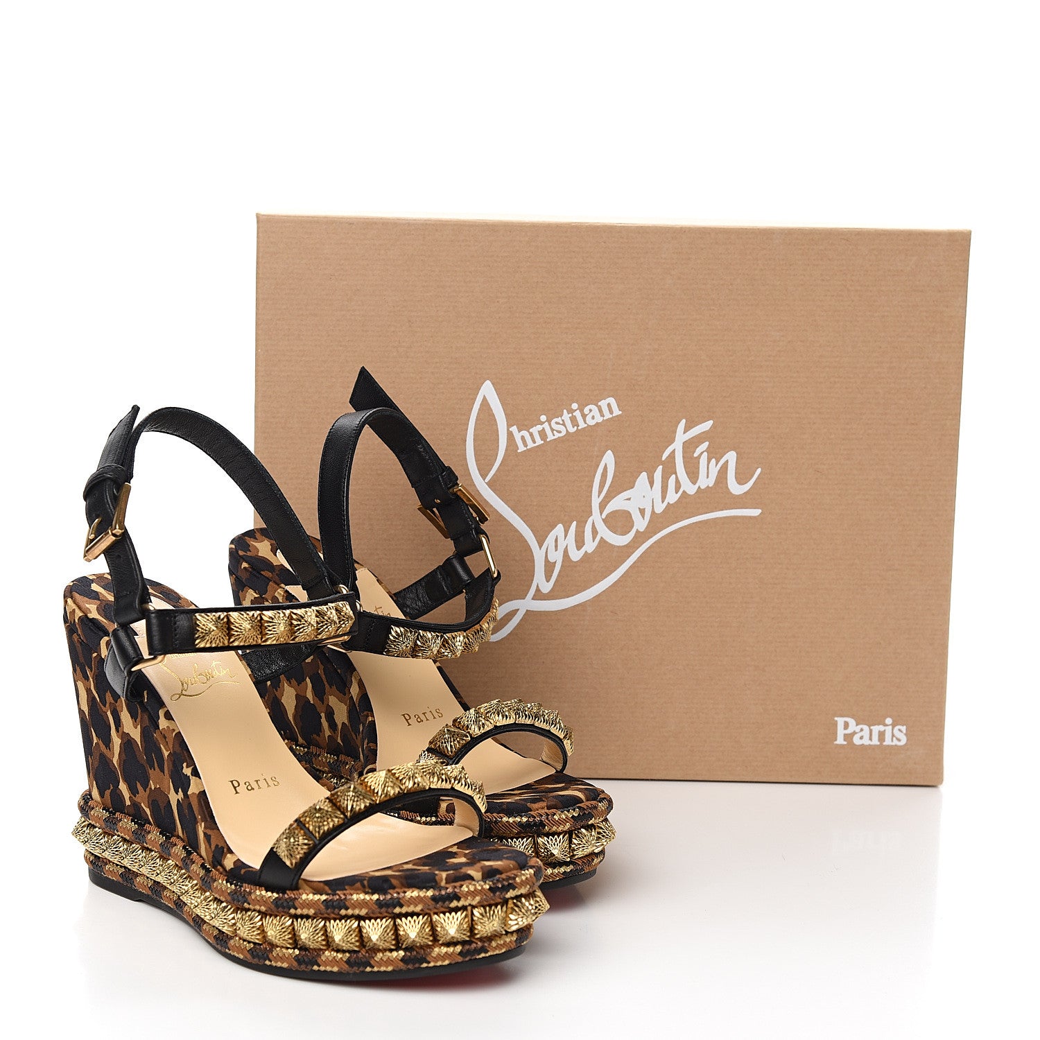 Christian Louboutin Nappa Silk Leopard Pira Ryad 110 Wedge Sandals 35 Black Marron 8 of 8