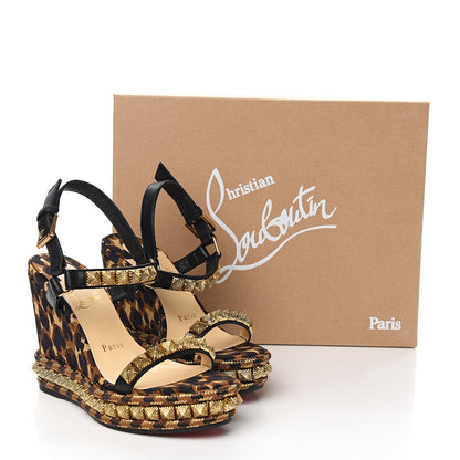 Christian Louboutin Nappa Silk Leopard Pira Ryad 110 Wedge Sandals 35 Black Marron 8 of 8