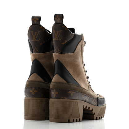 Louis Vuitton Suede Calfskin Monogram Laureate Platform Desert Boots 36 Taupe 5 of 10