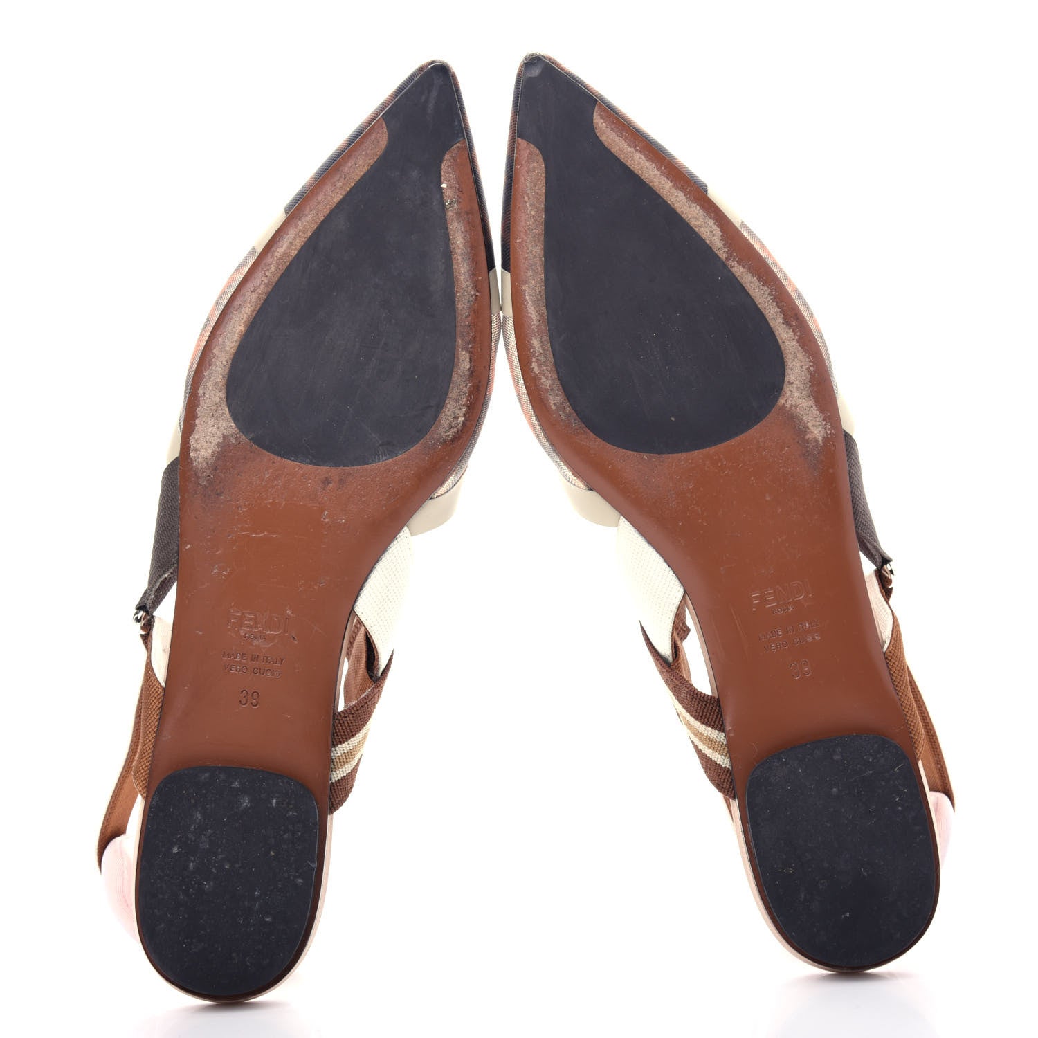 Fendi Technical Mesh FF Colibri Slingback Ballerina Flats 39 Tobacco Moro Camelia Beige Caramello 6 of 11