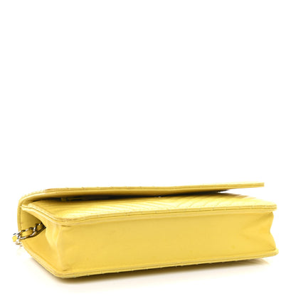 Chanel Lambskin Chevron Quilted Wallet On Chain WOC Yellow 4 of 14