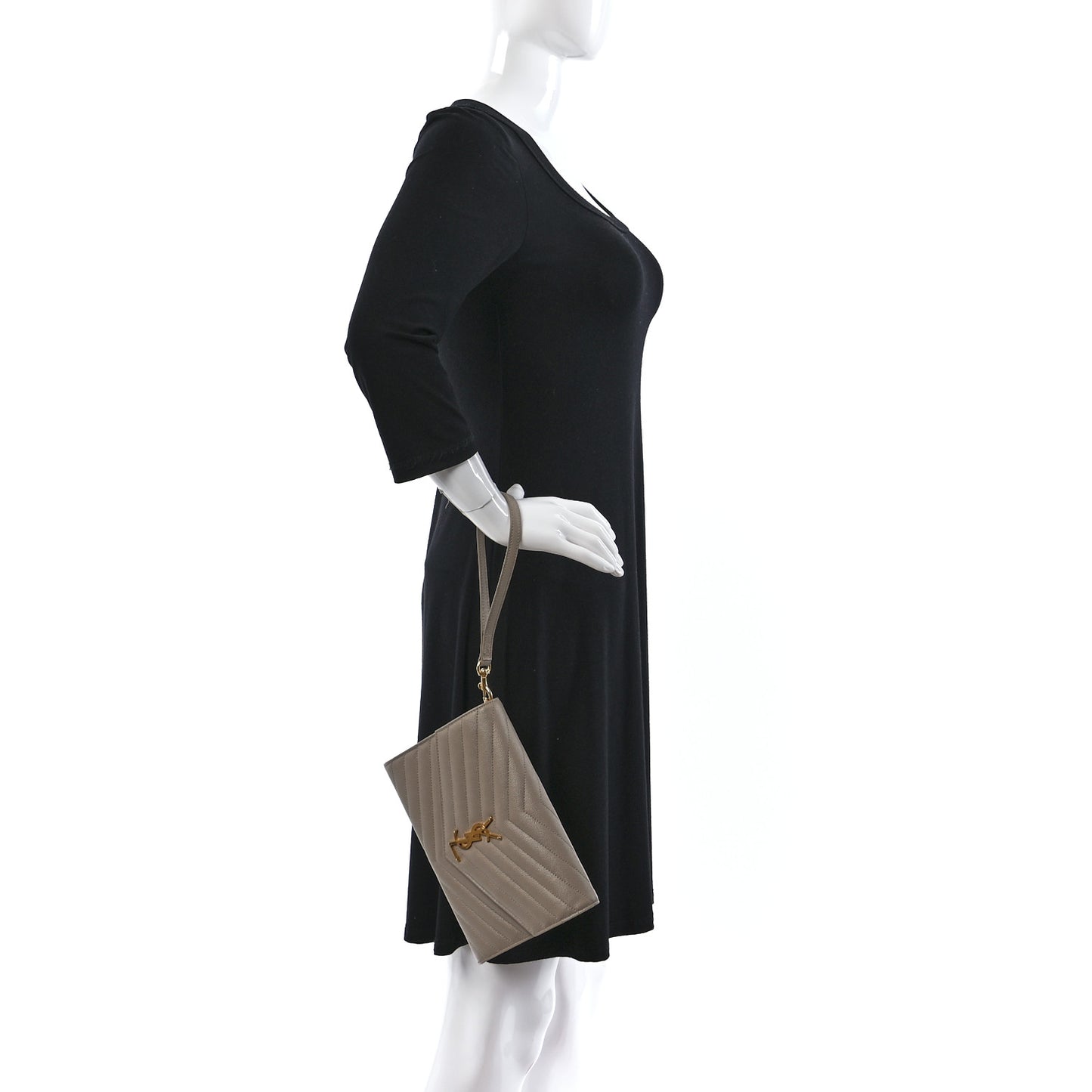 Grain De Poudre Matelasse Chevron Monogram Envelope Clutch Dark Beige
