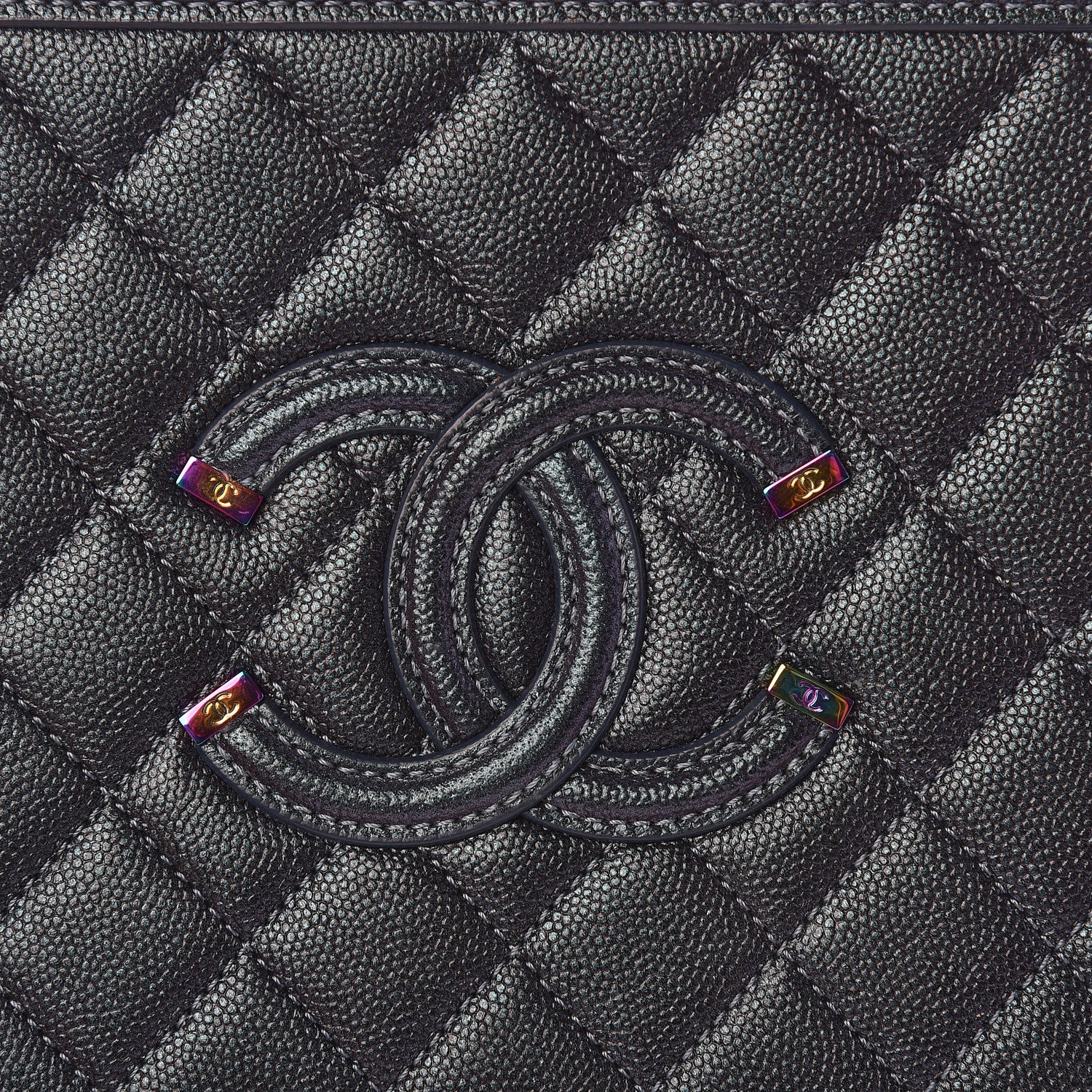 Chanel Iridescent Caviar Quilted Medium CC Filigree Vanity Case Dark Turquoise 10 of 11