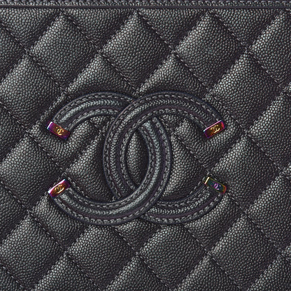 Chanel Iridescent Caviar Quilted Medium CC Filigree Vanity Case Dark Turquoise 10 of 11