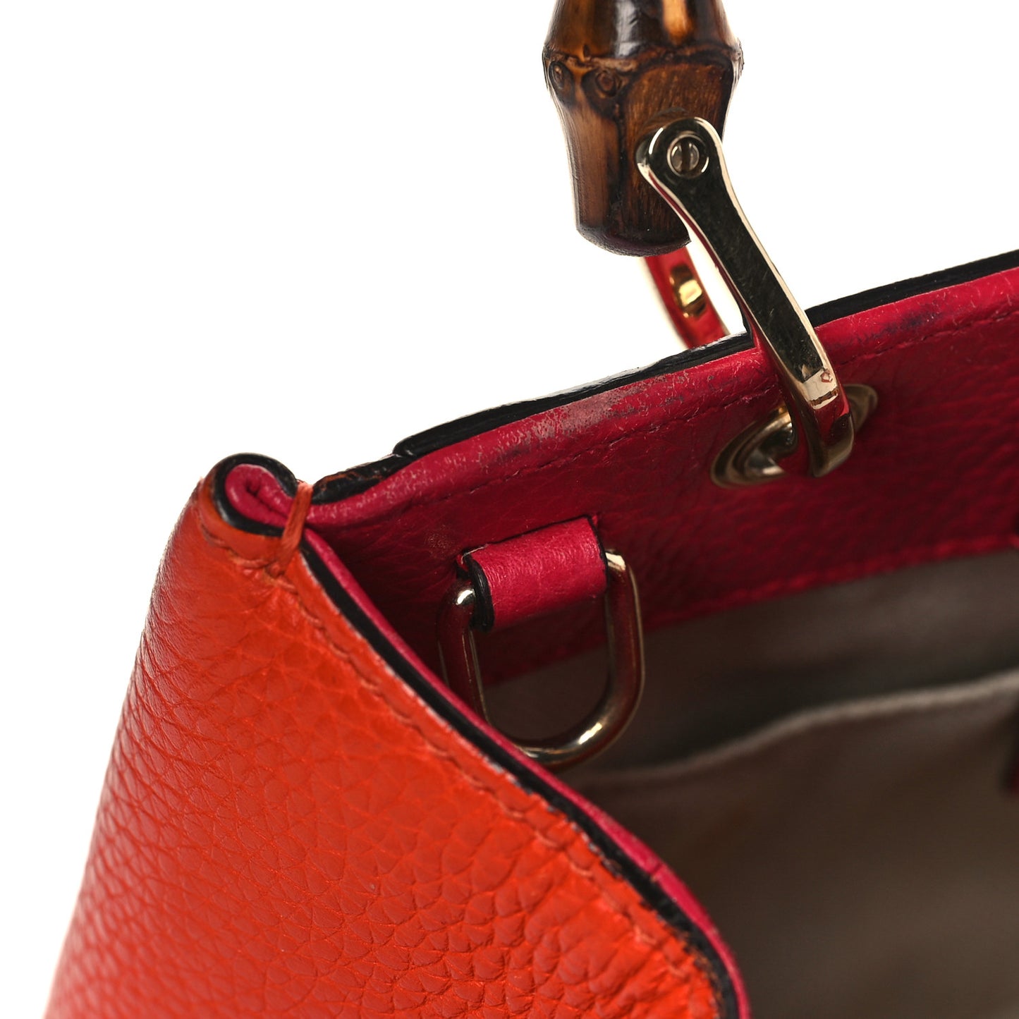 Calfskin Mini Bamboo Shopper Tote Fuchsia Orange