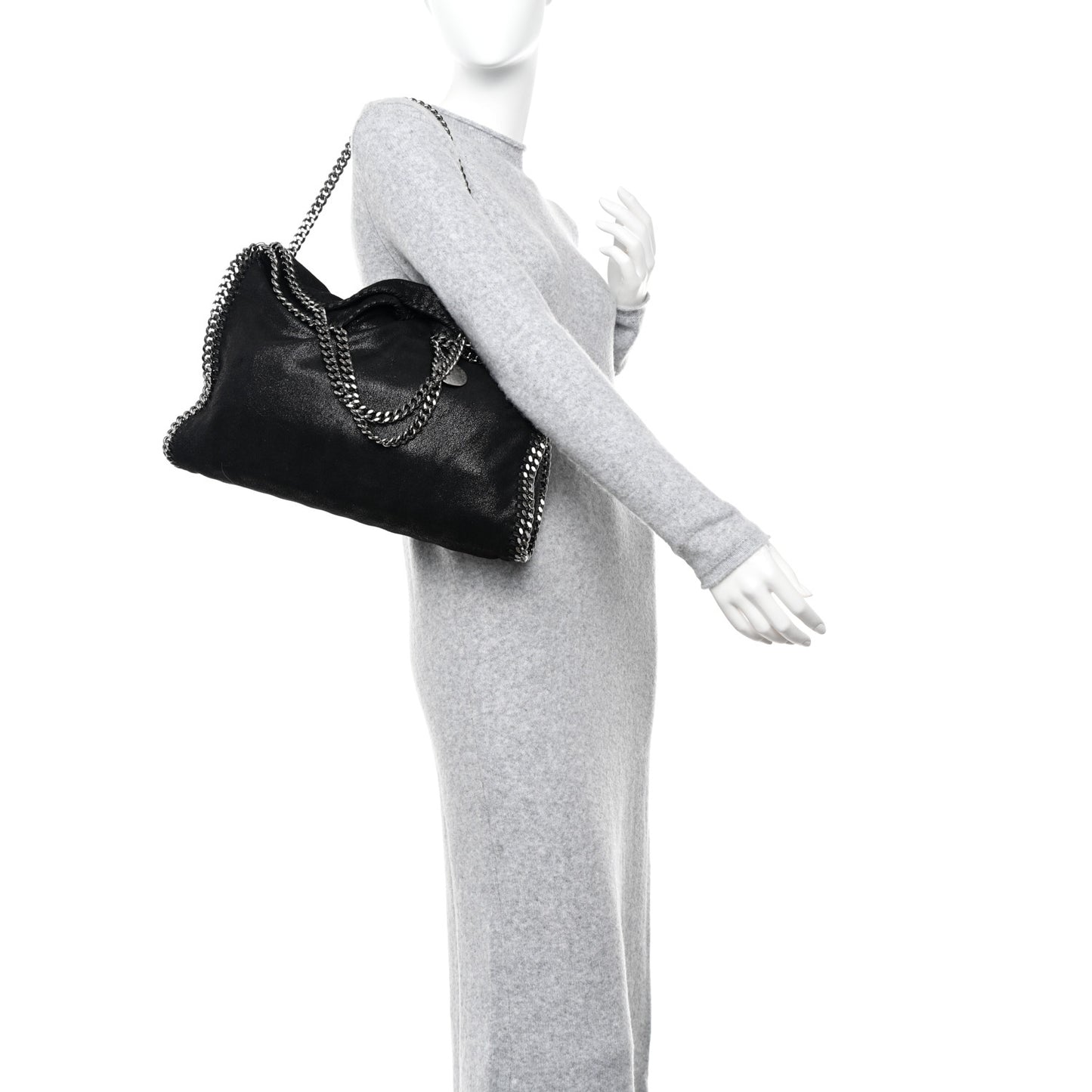 Metallic Shaggy Deer Falabella Fold Over Tote Black