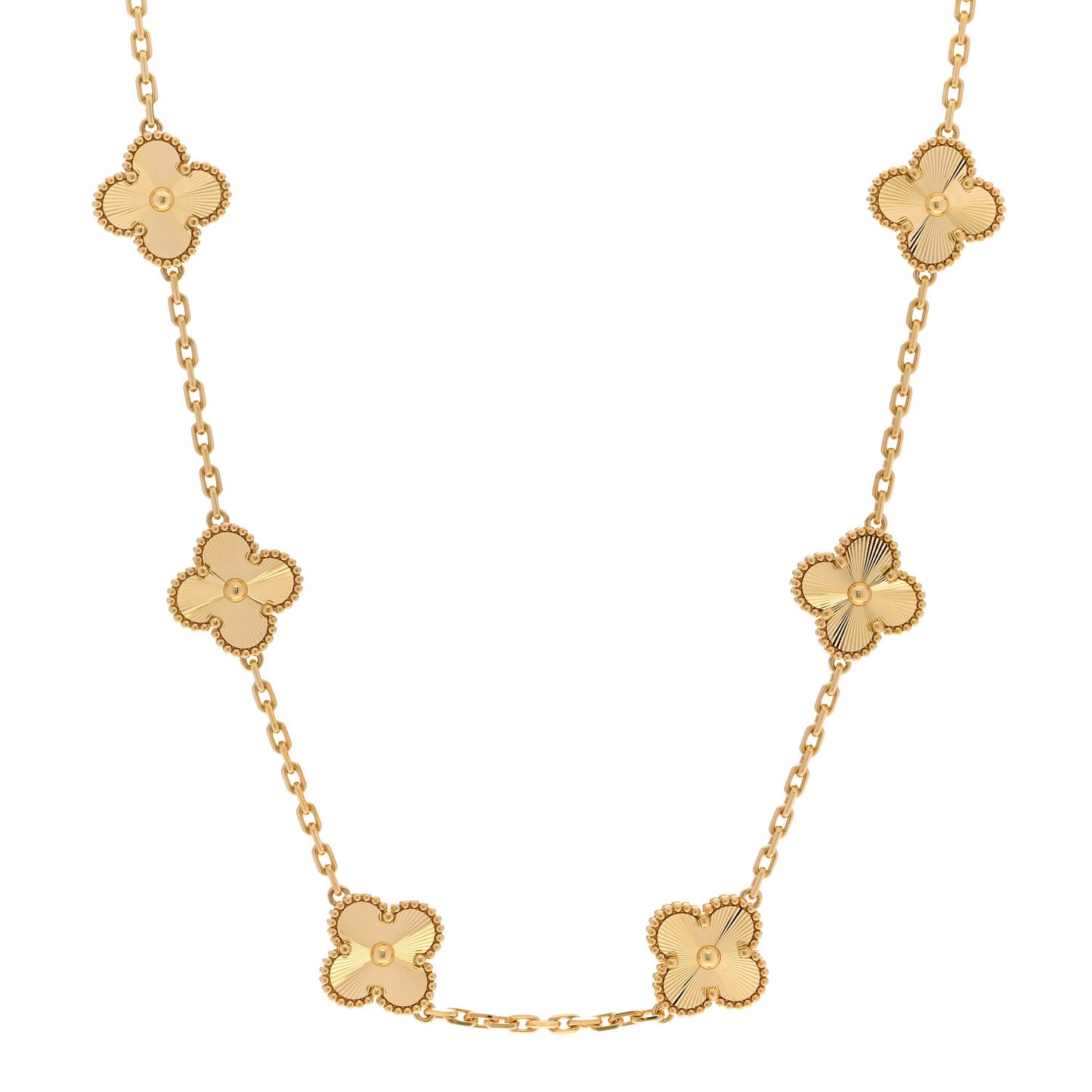 18K Yellow Gold 10 Motifs Guilloche Vintage Alhambra Necklace
