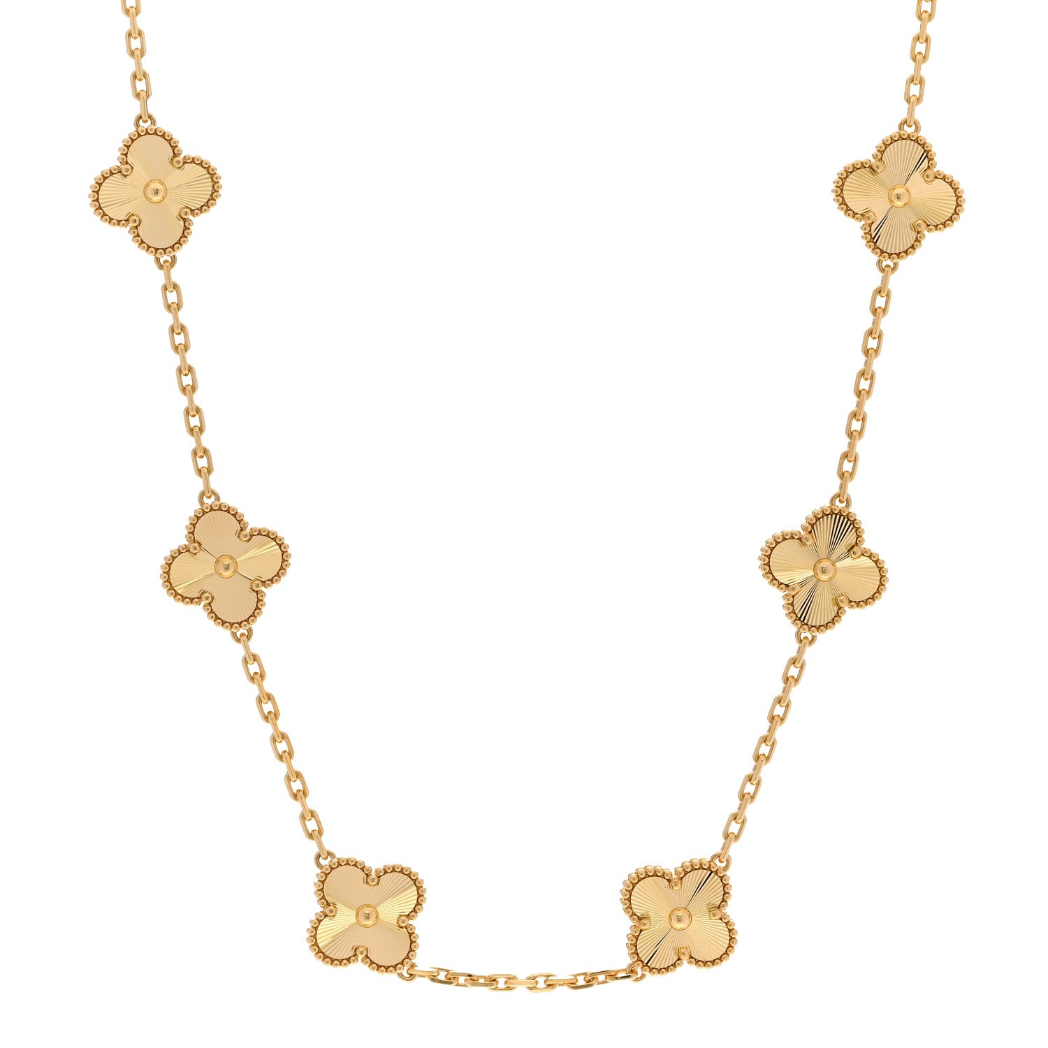 Van Cleef & Arpels 18K Yellow Gold 10 Motifs Guilloche Vintage Alhambra Necklace 1 of 7