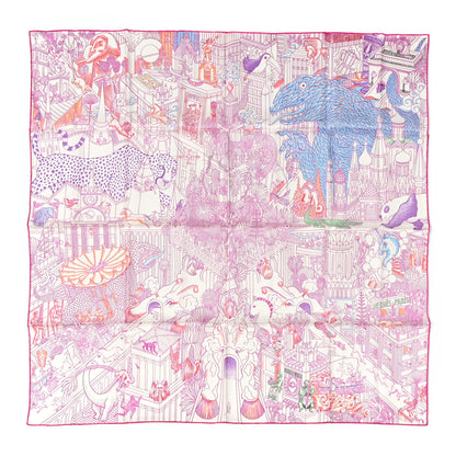 Hermes Silk Animapolis Scarf 90 White Fuchsia Multicolor 1 of 5