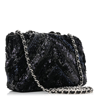 Chanel Sequins Chevron Mini Rectangular Flap Black Blue 3 of 11