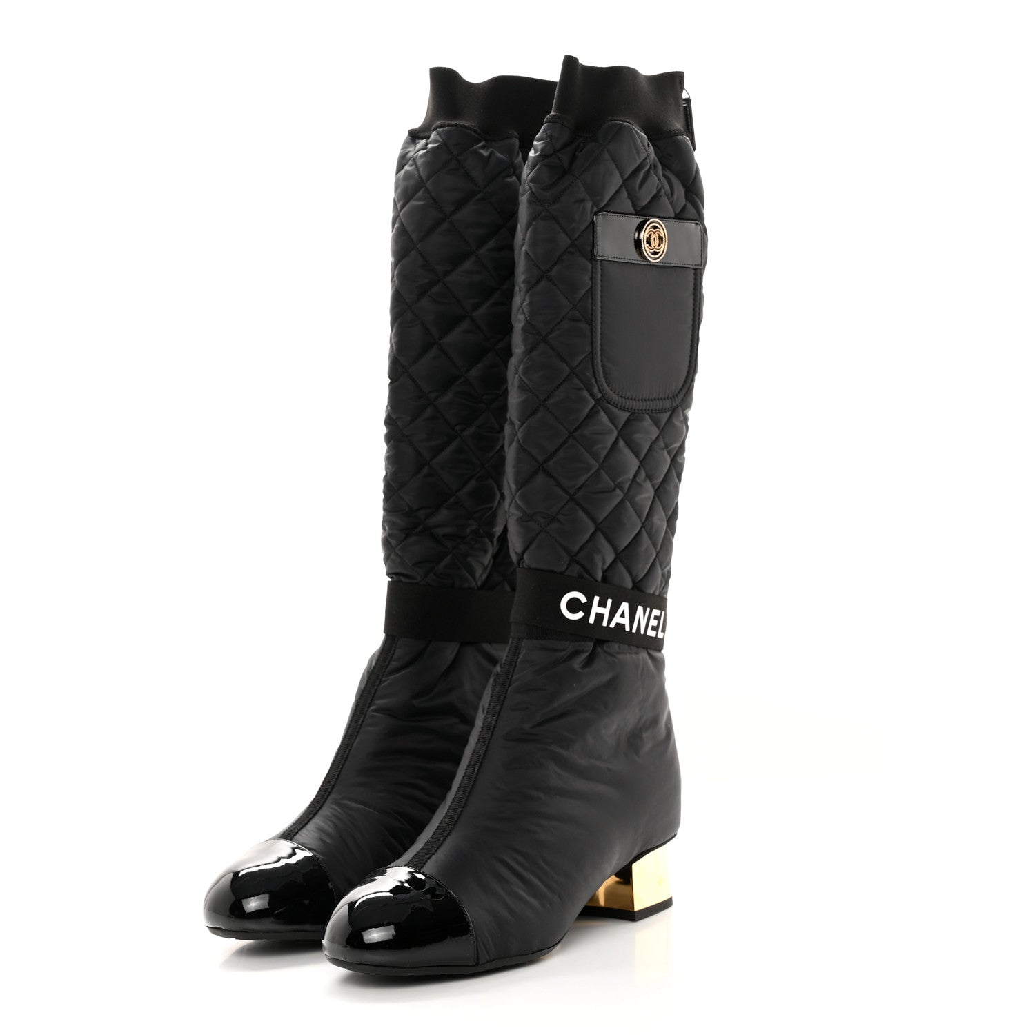 Chanel Mixed Fibers Lambskin Patent Calfskin Convertible High Boots 38 Black 3 of 10