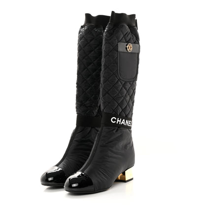 Chanel Mixed Fibers Lambskin Patent Calfskin Convertible High Boots 38 Black 3 of 10