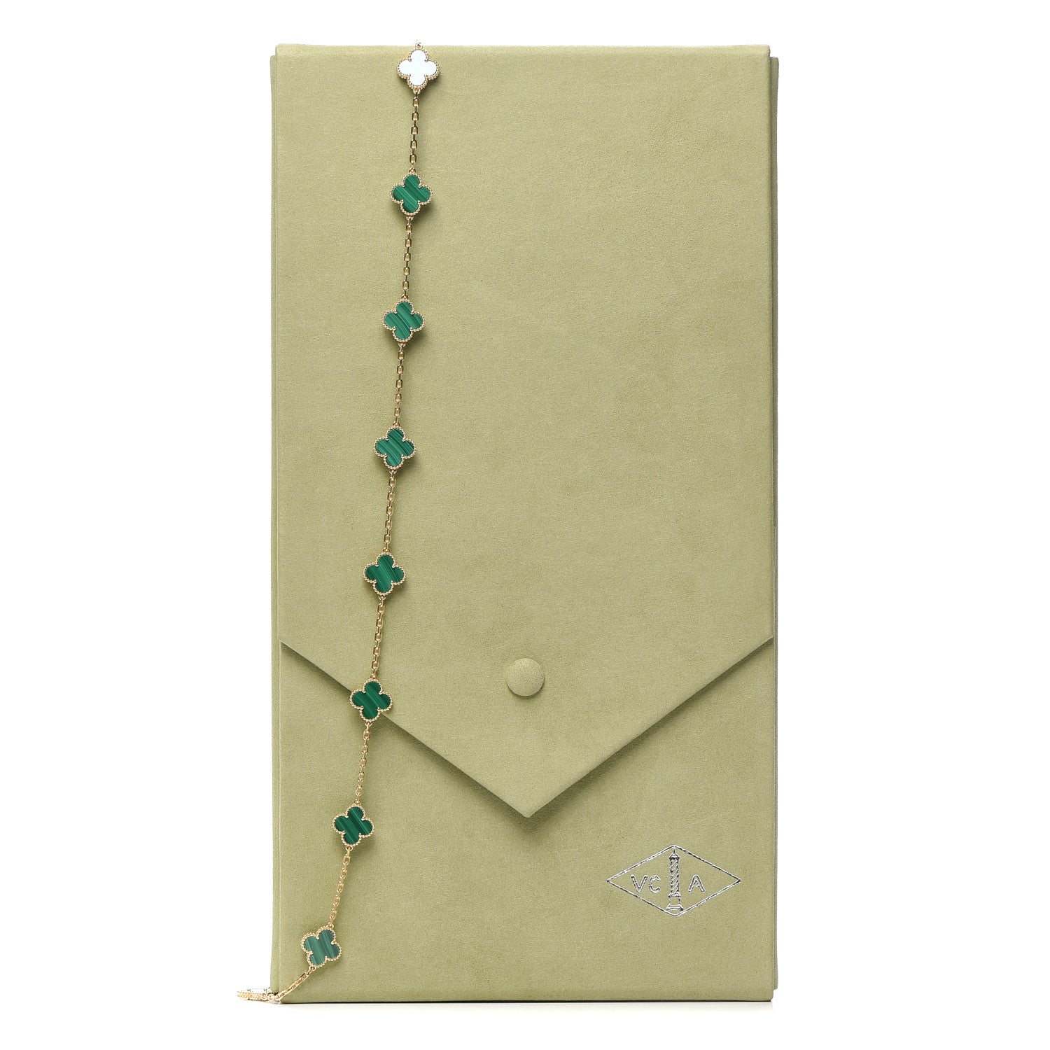 Van Cleef & Arpels 18K Yellow Gold Malachite 20 Motifs Vintage Alhambra Necklace 8 of 8