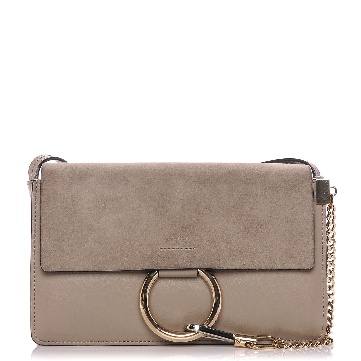 Suede Calfskin Small Faye Shoulder Bag Motty Grey