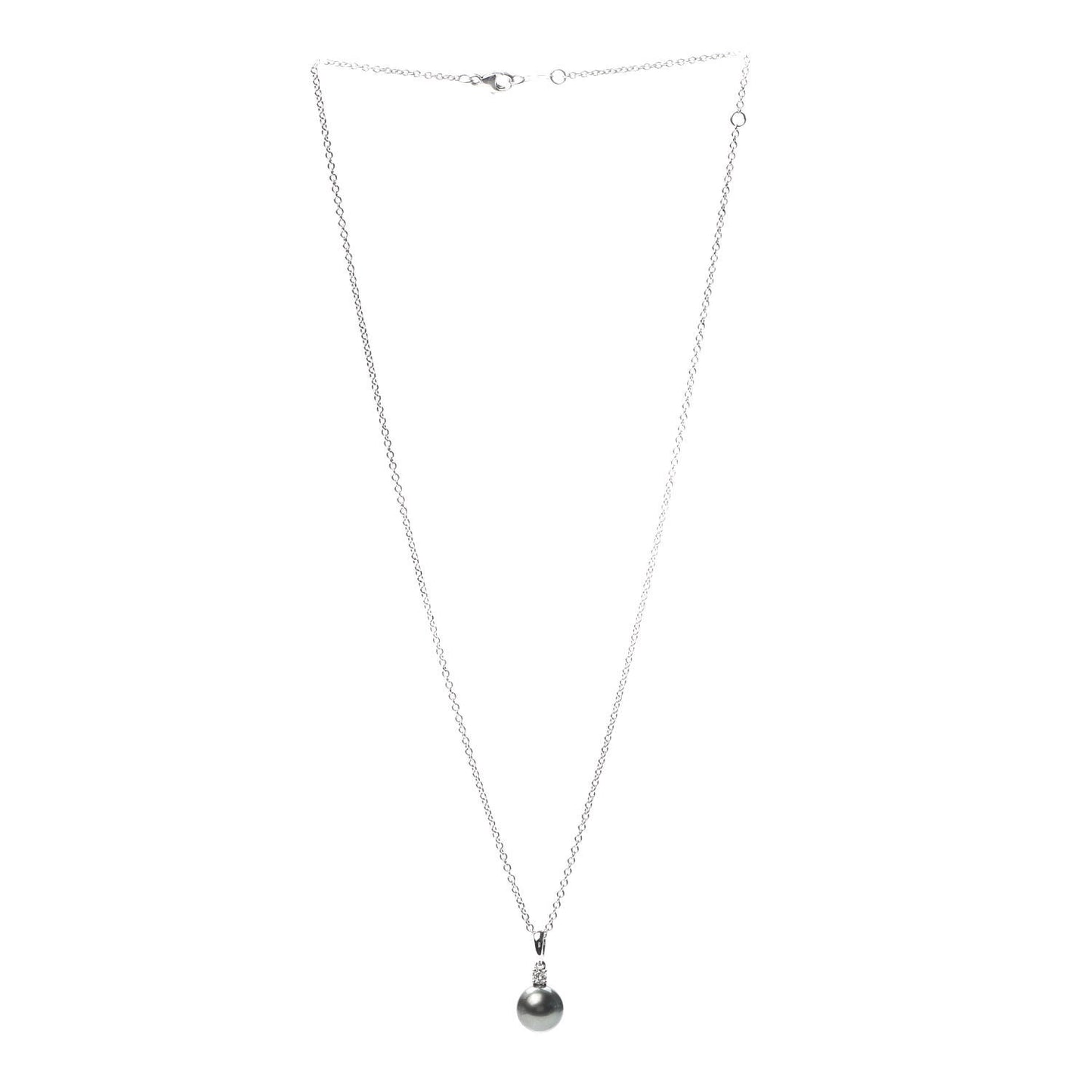 18K White Gold Diamond Black South Sea Pearl 9.5mm Pendant Necklace