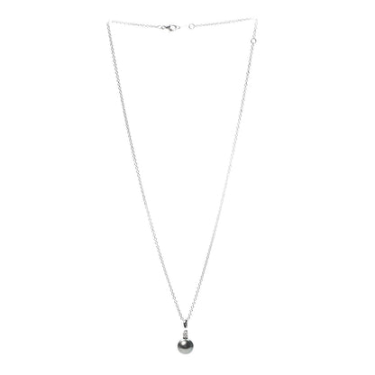 Mikimoto 18K White Gold Diamond Black South Sea Pearl 9.5mm Pendant Necklace 3 of 4