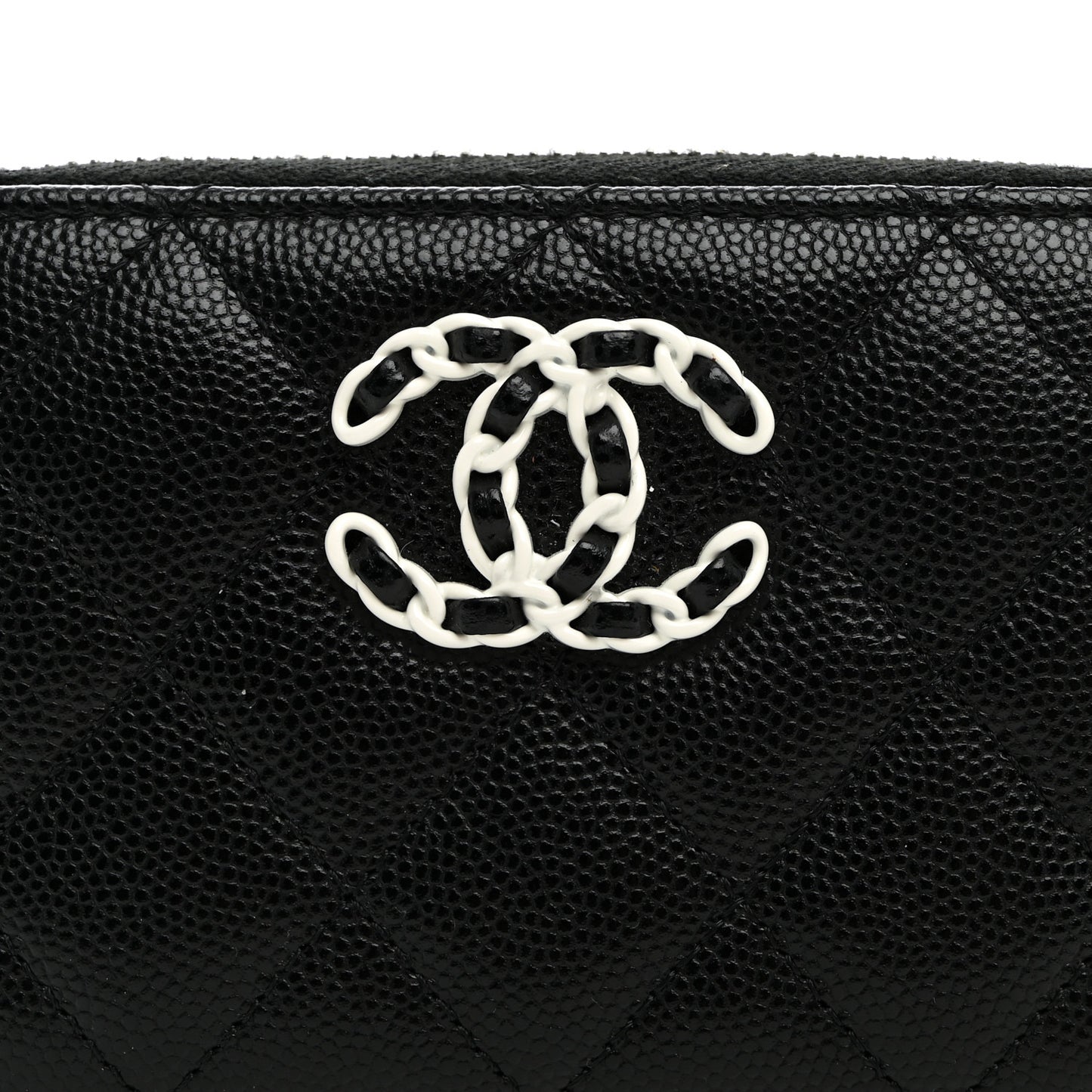 Caviar Quilted Chanel 19 Zip Around Coin Purse Wallet Black White