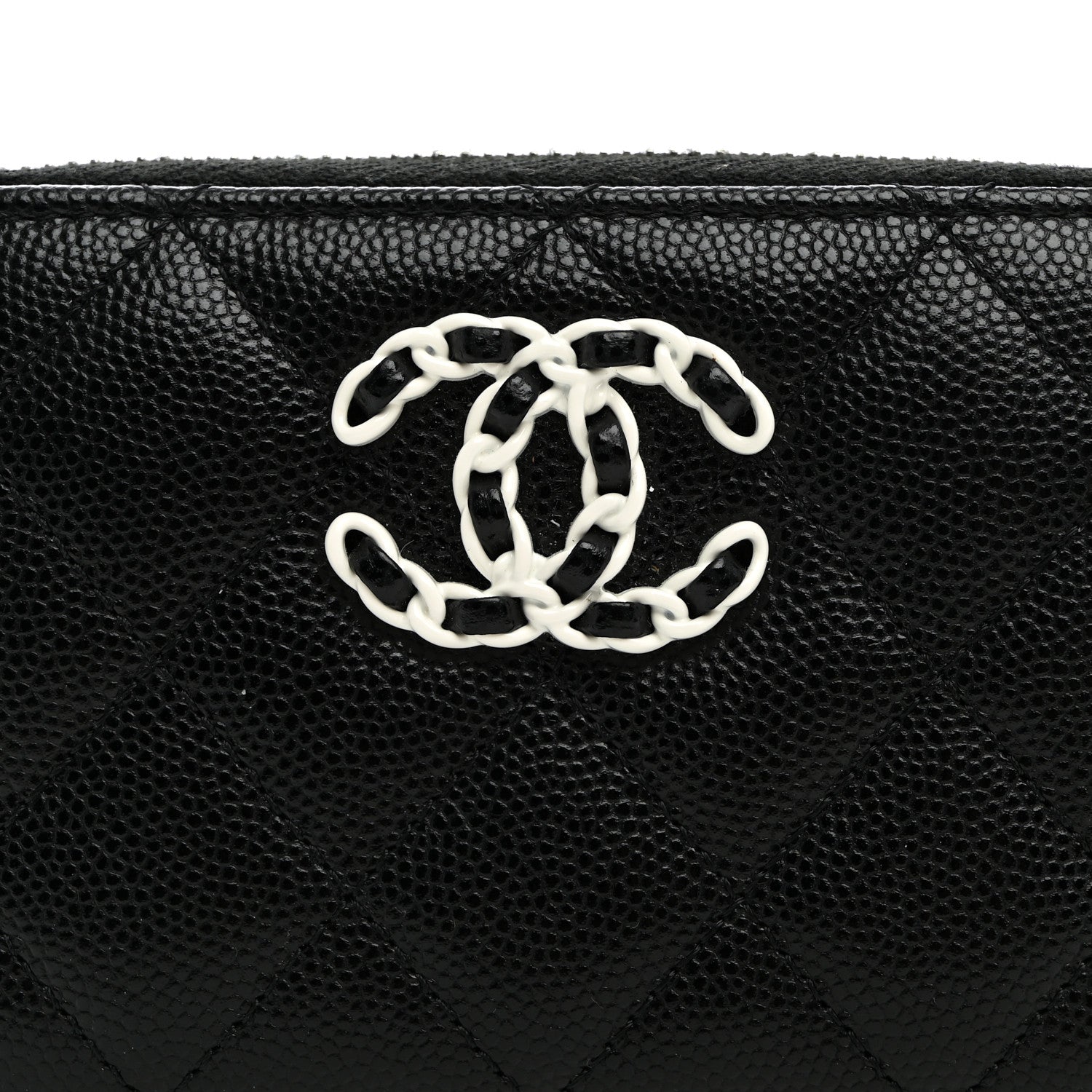 Chanel Caviar Quilted Chanel 19 Zip Around Coin Purse Wallet Black White 7 of 9