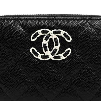 Chanel Caviar Quilted Chanel 19 Zip Around Coin Purse Wallet Black White 7 of 9