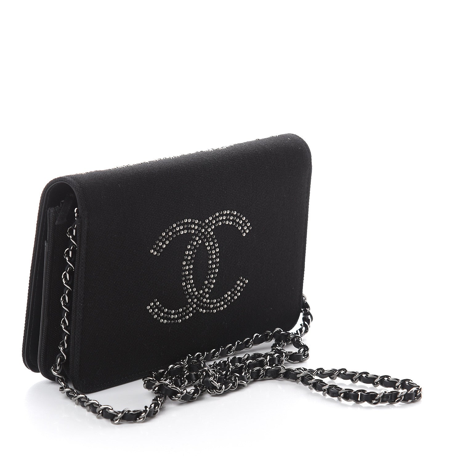 Chanel Canvas Studded CC Wallet On Chain WOC Black 2 of 10