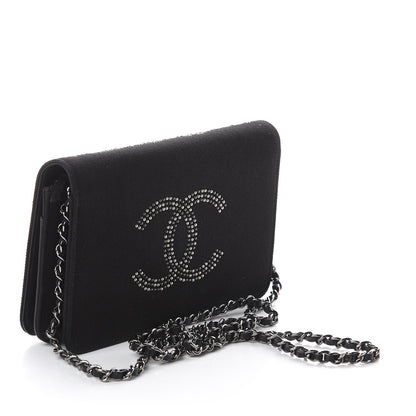 Chanel Canvas Studded CC Wallet On Chain WOC Black 2 of 10