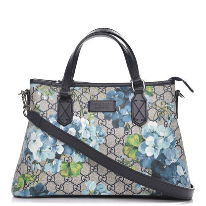 Gucci GG Supreme Monogram Blooms Small Zippered Tote Blue 1 of 9