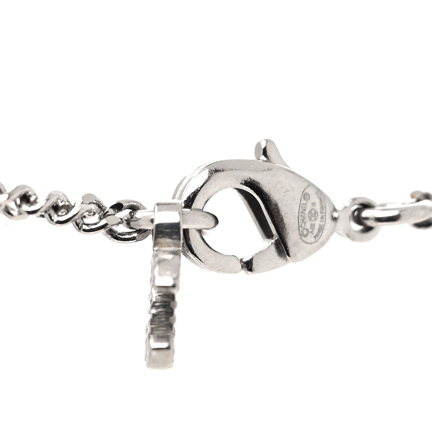 Chanel Crystal CC Perfume Bottle Necklace Black Silver 4 of 5