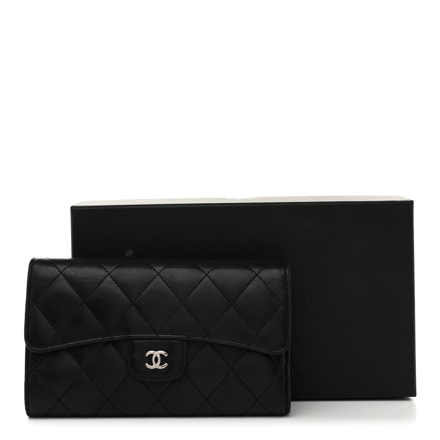 Lambskin Quilted Large Flap Wallet Black