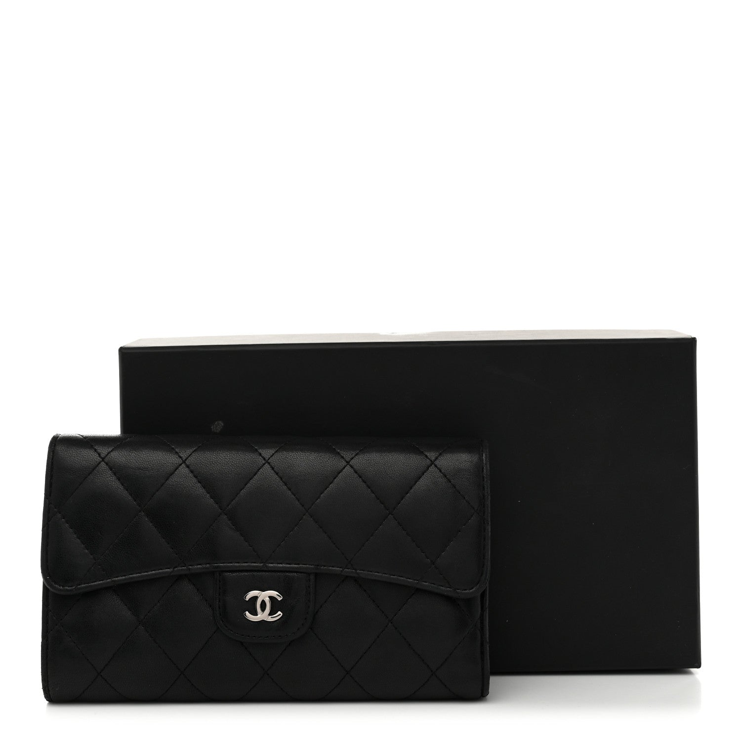 Chanel Lambskin Quilted Large Flap Wallet Black 10 of 10