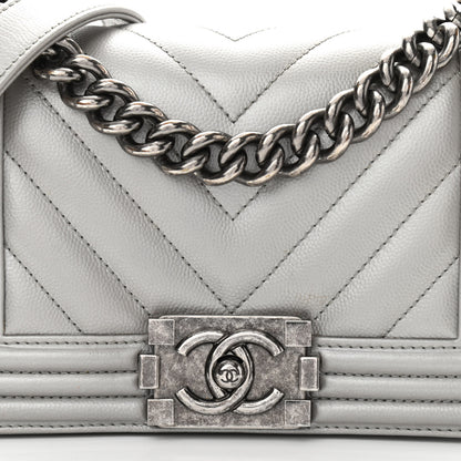 Chanel Metallic Caviar Chevron Quilted Small Boy Flap Silver 8 of 10
