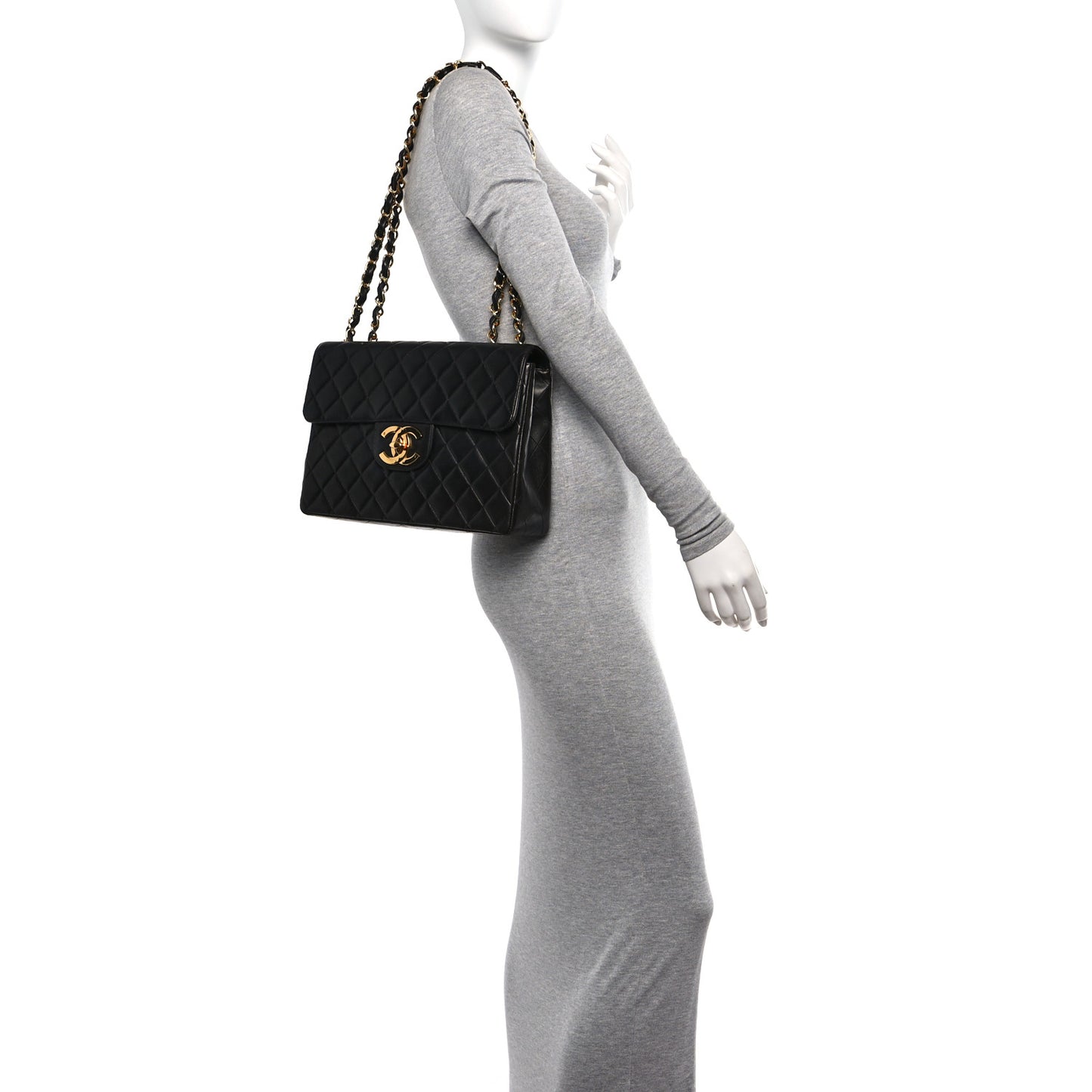 Lambskin Quilted XL Jumbo Single Flap Black