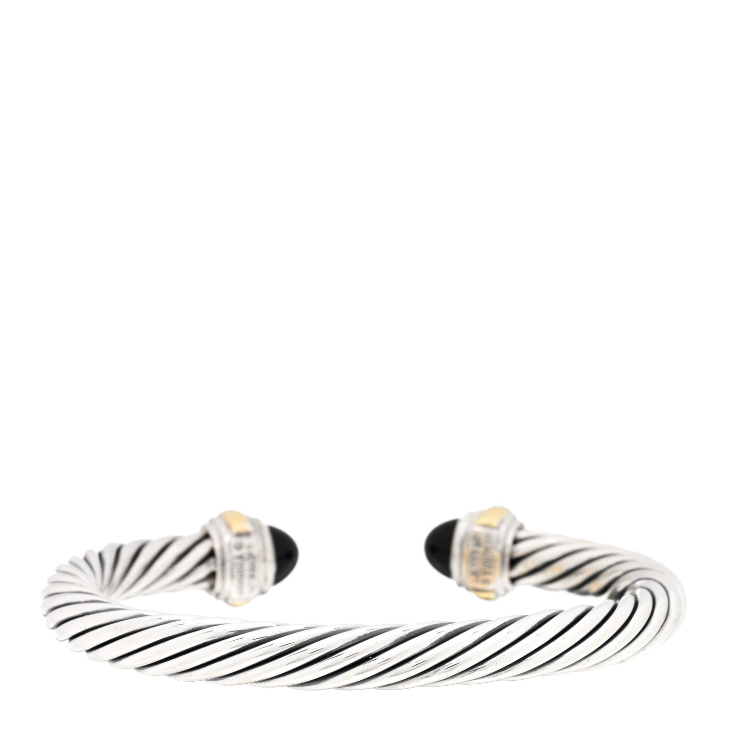 David Yurman Sterling Silver 14K Yellow Gold Black Onyx 7mm Cable Classics Bracelet 2 of 3
