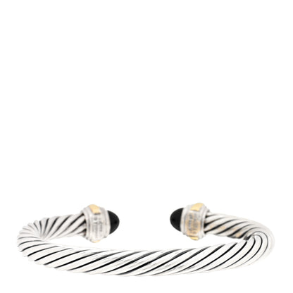 David Yurman Sterling Silver 14K Yellow Gold Black Onyx 7mm Cable Classics Bracelet 2 of 3