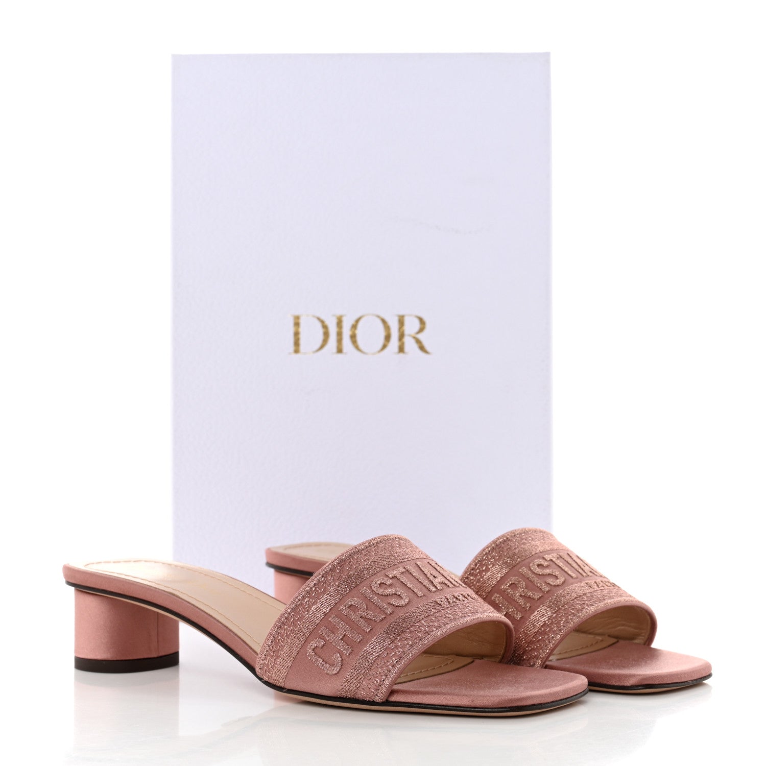 Christian Dior Satin Embroidered Dway 35mm Slide Sandals 37.5 Rose Des Vents 9 of 9
