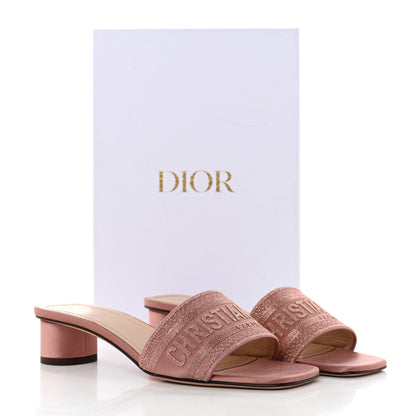 Christian Dior Satin Embroidered Dway 35mm Slide Sandals 37.5 Rose Des Vents 9 of 9