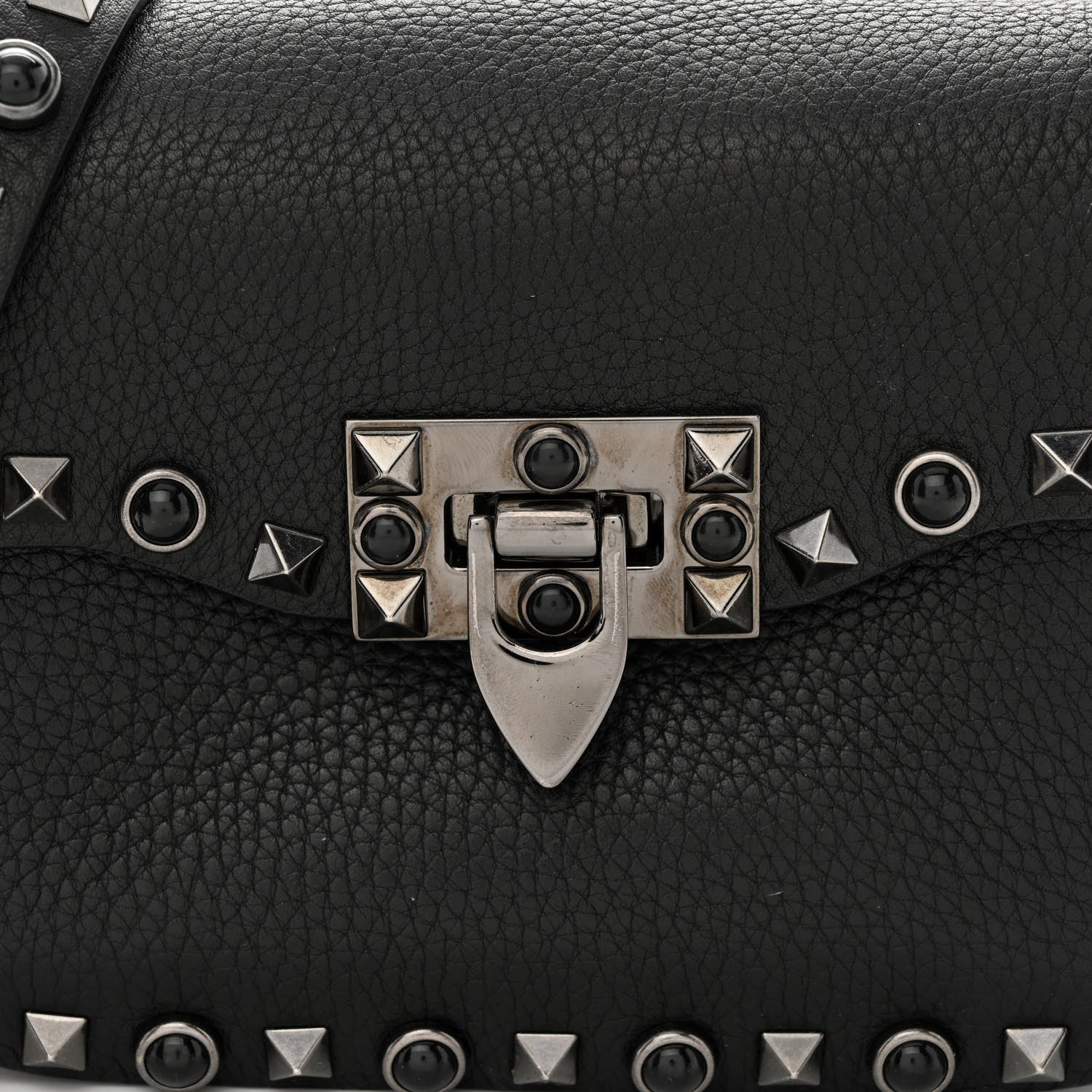 Valentino Garavani Pebbled Calfskin Rockstud Rolling Flip Lock Crossbody Bag Black 8 of 13