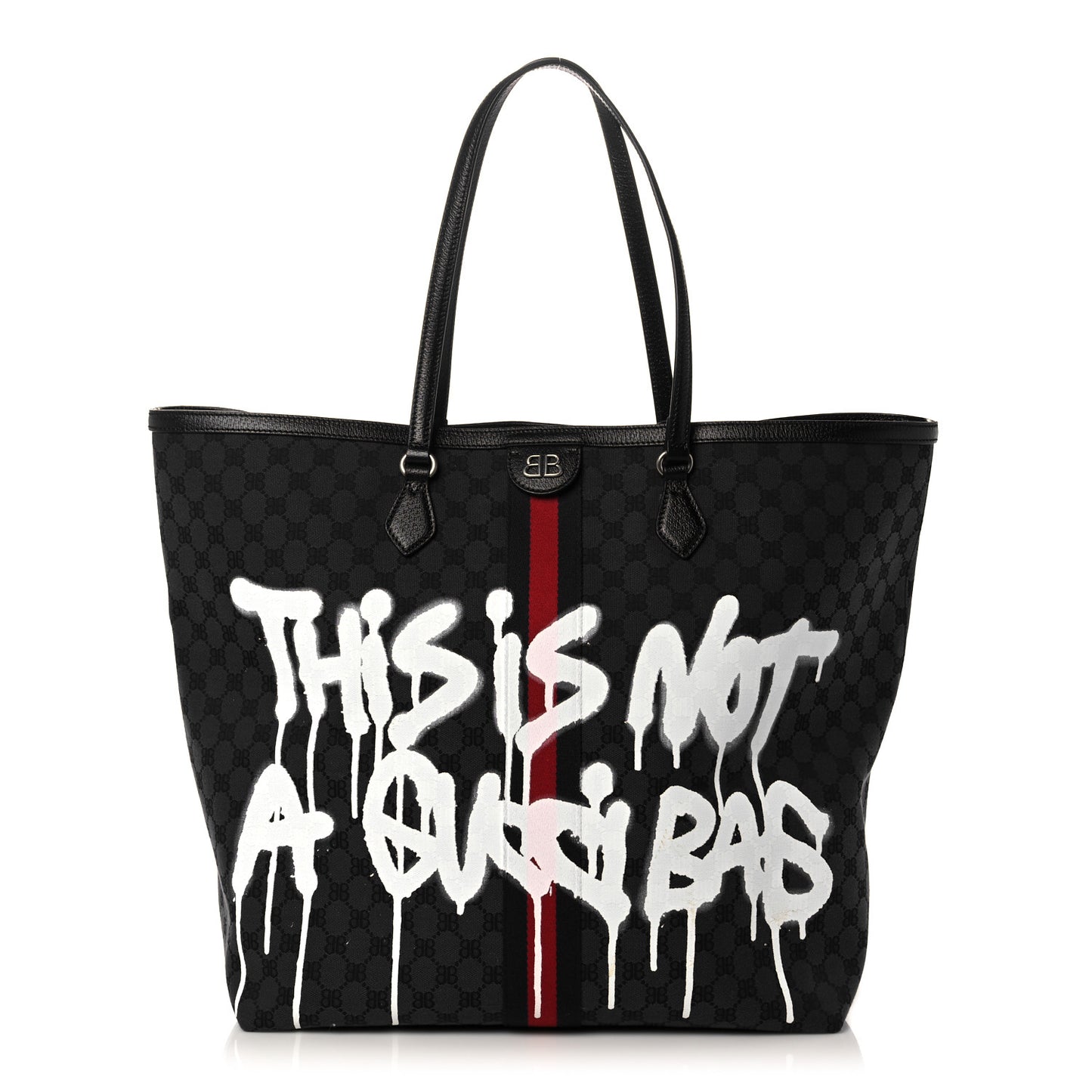 X BALENCIAGA BB Monogram Web Graffiti Large Ophidia Shopping Tote Black