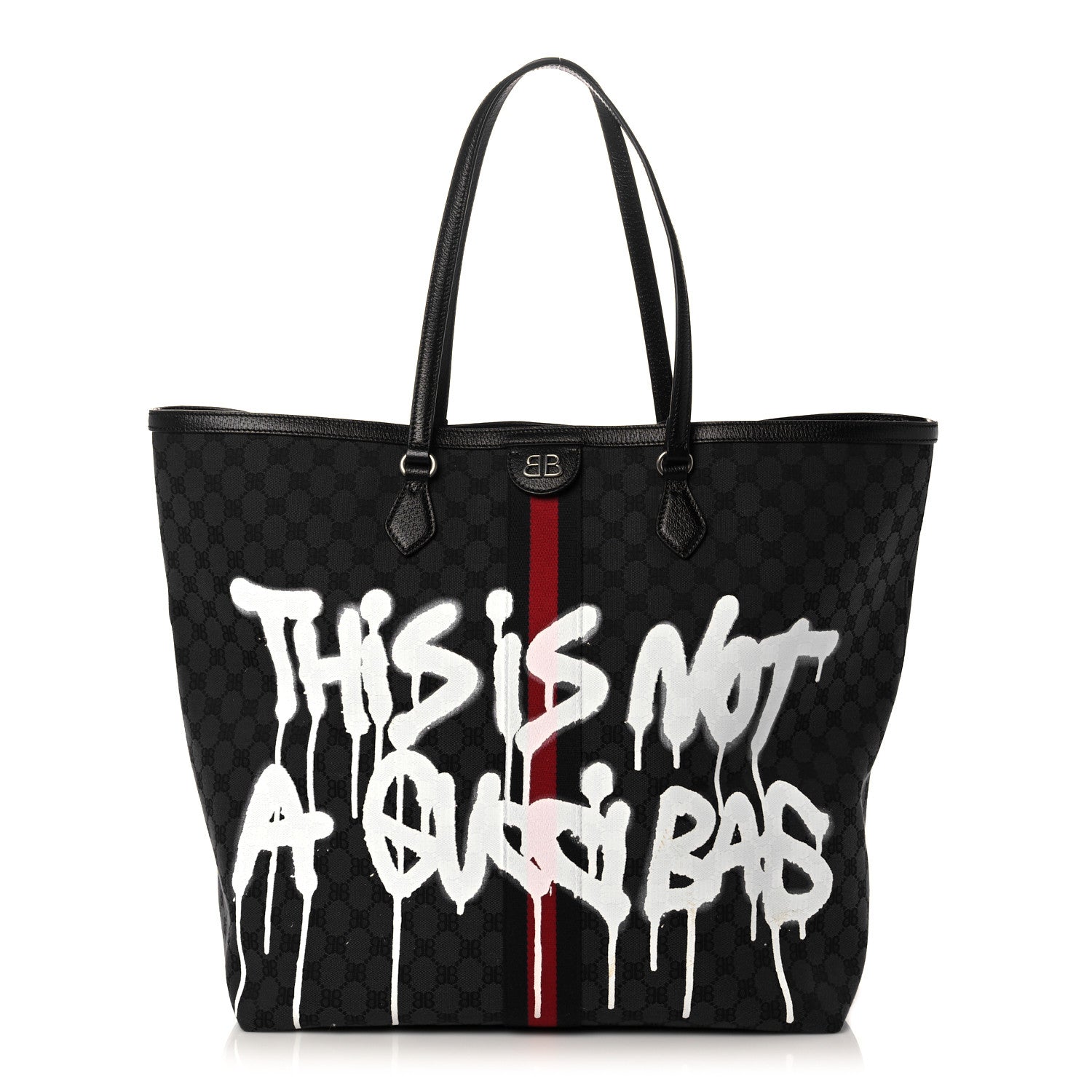Gucci X BALENCIAGA BB Monogram Web Graffiti Large Ophidia Shopping Tote Black 1 of 12
